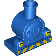 Duplo Train Front, Steam Engine with Yellow Headlights with Black Curved Line and Yellow Danger Stripes Print Blue