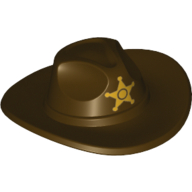 Hat Very Wide Brim, Outback Style [Fedora] with Gold Sheriff Star Print Dark Brown