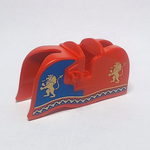 Animal / Creature Accessory, Horse Barding, Smooth Edge with Gold Lion Print Red