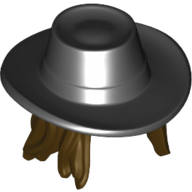 Hair and Hat, Gambler Style Cowboy with Long Dark Brown Hair Black