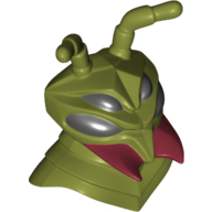 Minifig Head Special, Alien Galaxy Squad, Mantizoid with 4 Eyes and Antennae and Dark Red Mandibles Print Olivgrün
