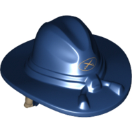 Hair and Hat, Cavalry with Gold Crossed Swords and Dark Tan Long Curly Hair Print Dark Blue