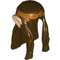 Hair Long Wavy with Braid, Gold Headband and Light Nougat Elf Ears Print Dark Brown