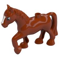 Duplo Animal Horse with one Stud and Raised Hoof with White Blaze Print Dunkelorange