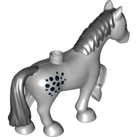 Duplo Animal Horse with one Stud and Raised Hoof with Black Mane, Tail and Spots Print Light Bluish Gray