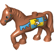 Duplo Animal Horse with one Stud and Raised Hoof with Blue Bridle & Crowned Eagle Print Dunkelorange