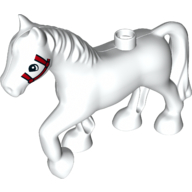 Duplo Animal Horse with one Stud and Raised Hoof with Red Bridle Print White