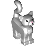 Animal, Cat, Standing New Style with White Chest and Muzzle and Bright Pink Nose Print Light Bluish Gray