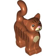 Animal, Cat, Standing New Style with Dark Tan Chest and Muzzle, Brown Stripes, and Bright Pink Nose Print