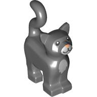 Animal, Cat, Standing New Style with White Muzzle and Chest and Coral Nose Print Dark Bluish Gray
