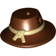 Hat Wide Brimmed with Knotted Tan Band and Patch Print Reddish Brown