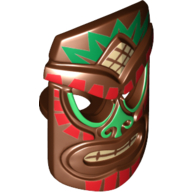 Minifig Neckwear Mask Islander Tiki with Red, Green and Tan Tribal Print Reddish Brown