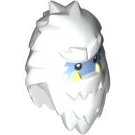 Minifig Head Special, Yeti with Shaggy Hair and Bright Light Blue Face Print White