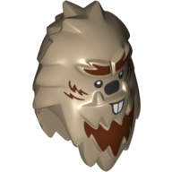 Minifig Head Special, Yeti with Shaggy Hair and Reddish Brown Fur and Beaver Teeth Print Dark Tan