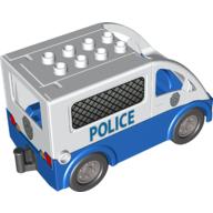 Duplo Van Type 2 with Blue Base, with Rear Door, and 'POLICE' Print [Complete Assembly] White