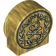 Duplo Brick 1 × 3 × 2 Round Top, Cut Away Sides with Skull and Crossbones in Laurel Wreath Print