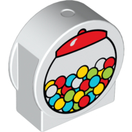 Duplo Brick 1 × 3 × 2 Round Top, Cut Away Sides with Gumball Machine Print White