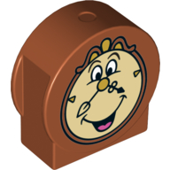 Duplo Brick 1 × 3 × 2 Round Top, Cut Away Sides with Cogsworth Clock Face Print Dunkelorange
