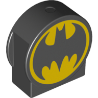 Duplo Brick 1 × 3 × 2 Round Top, Cut Away Sides with Batman Logo Print Black
