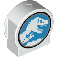 Duplo Brick 1 × 3 × 2 Round Top, Cut Away Sides with Dinosaur, Jurassic World Logo print Weiß
