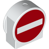 Duplo Brick 1 × 3 × 2 Round Top, Cut Away Sides with No Entry Warning Sign Print White