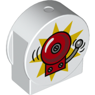 Duplo Brick 1 × 3 × 2 Round Top, Cut Away Sides with Ringing Fire Alarm Bell, Yellow Background Print Weiß