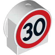 Duplo Brick 1 × 3 × 2 Round Top, Cut Away Sides Road Sign with 30 Print White