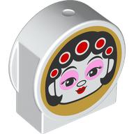 Duplo Brick 1 × 3 × 2 Round Top, Cut Away Sides with Face, Black Hair with Red Curlers print White