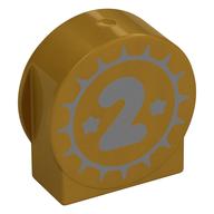 Duplo Brick 1 × 3 × 2 Round Top, Cut Away Sides with Dark Bluish Grey '2' print Pearl Gold
