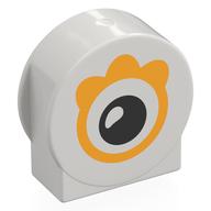 Duplo Brick 1 × 3 × 2 Round Top, Cut Away Sides with Bright Light Orange Eye print White