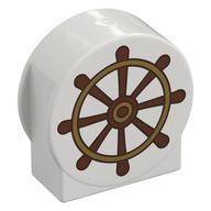 Duplo Brick 1 × 3 × 2 Round Top, Cut with Steering Wheel print White