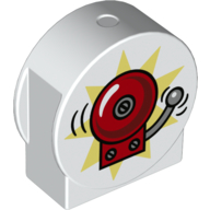 Duplo Brick 1 × 3 × 2 Round Top, Cut Away Sides with Ringing Fire Alarm Bell, Bright Light Yellow Background Print White