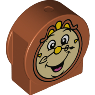 Duplo Brick 1 × 3 × 2 Round Top, Cut Away Sides with Cogsworth Clock Face Print Dark Orange