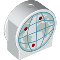 Duplo Brick 1 × 3 × 2 Round Top, Cut Away Sides with Globe with Red Dots Print White