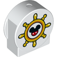 Duplo Brick 1 × 3 × 2 Round Top, Cut Away Sides with Boat Ship's Wheel with Mickey Print Weiß