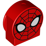 Duplo Brick 1 × 3 × 2 Round Top, Cut Away Sides with Spider-Man Face Print Rot