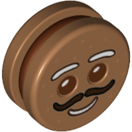 Minifig Head Special, Gingerbread Man with Dark Brown Mustache, Reddish Brown Filling print Medium Nougat