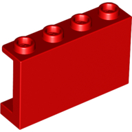 Paneel 1 × 4 × 2 mit Seite Stützen - Hohlnoppen Rot