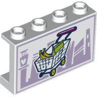 Panel 1 × 4 × 2 - Hollow Studs with Side Supports with Shopping Cart, Bananas, Bag print Weiß