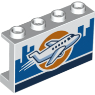 Panel 1 × 4 × 2 with Side Supports - Hollow Studs with Airplane print White