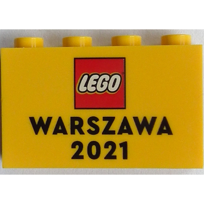 Panel 1 × 4 × 2 with Side Supports - Hollow Studs with 'LEGO WARSZAWA 2021' print Gelb
