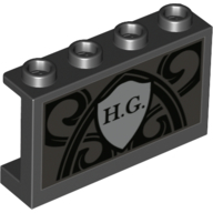 Panel 1 × 4 × 2 with Side Supports - Hollow Studs with Light Bluish Grey Shield, 'H. G.', Black Decorations print Schwarz