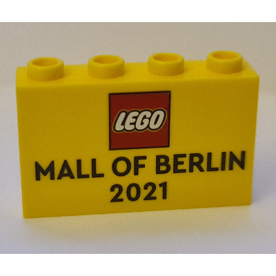 Panel 1 × 4 × 2 with Side Supports - Hollow Studs with "LEGO MALL OF BERLIN 2021" print Yellow