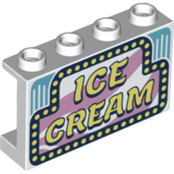 Panel 1 × 4 × 2 with Side Supports - Hollow Studs with 'Ice Cream' print White