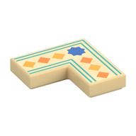 Tile 2 × 2 Corner with Blue Star, Orange/Bright Light Orange Squares, Dark Turquoise Line print Beige