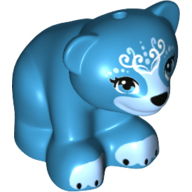 Animal, Bear, Small with Dark Azure Eyes - Curling Design on Forehead - Black Nose in Medium Blue Muzzle - Black Claws on Medium Blue Paws Print (Blubeary) Dunkelazur