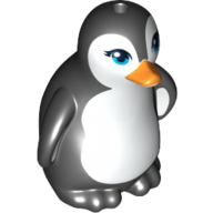 Tier, Vogel, Pinguin mit blauen Augen, orangem Schnabel und schwarzen Federn (bedruckt)
