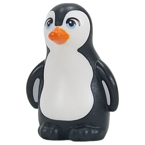 Animal, Bird, Penguin with Bright Light Blue Eyes, Orange Beak print Black