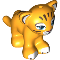 Animal, Big Cat Cub, Tiger with Blue Eyes, Dark Pink Nose and Dark Brown Stripes Print Leuchtendes Hellorange