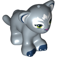 Animal, Big Cat Cub, Lion with Light Green Eyes and White Face Markings Print Sandblau